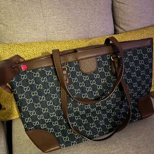 Gucci Signature Brown and Blue Tote